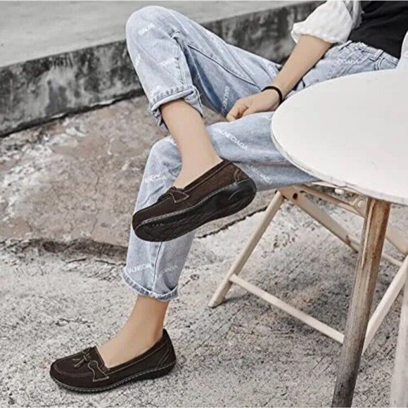 Women Black Classic Penny Loafers Sz 8 Microsuede Leather Slip On Walking Flats - Picture 11 of 11